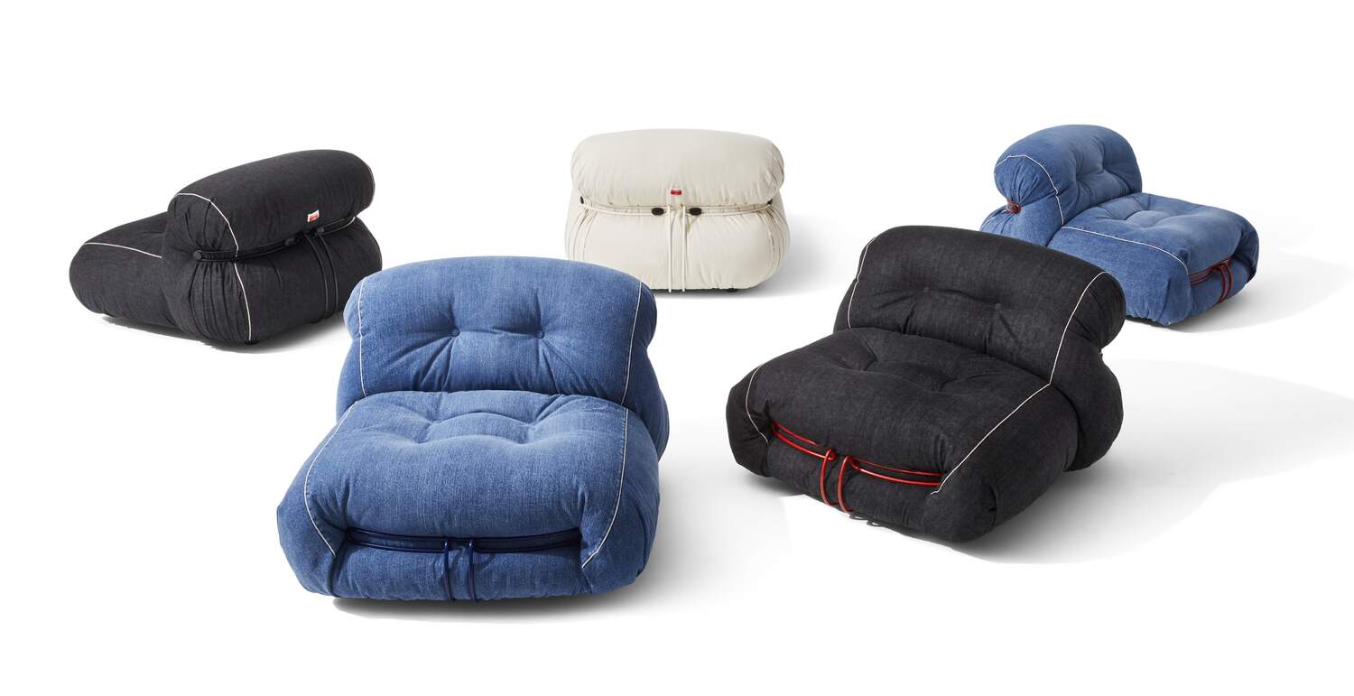 新品未使用　BYREDO RED ARMCHAIR 口紅 Soriana armchair, in Japanese denim | A&T Scarpa | Cassina