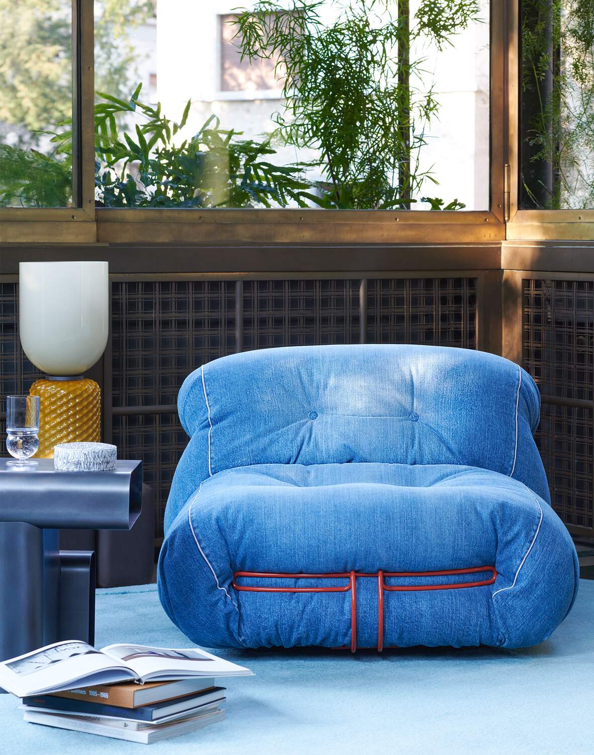 Soriana armchair, in Japanese denim | A&T Scarpa | Cassina