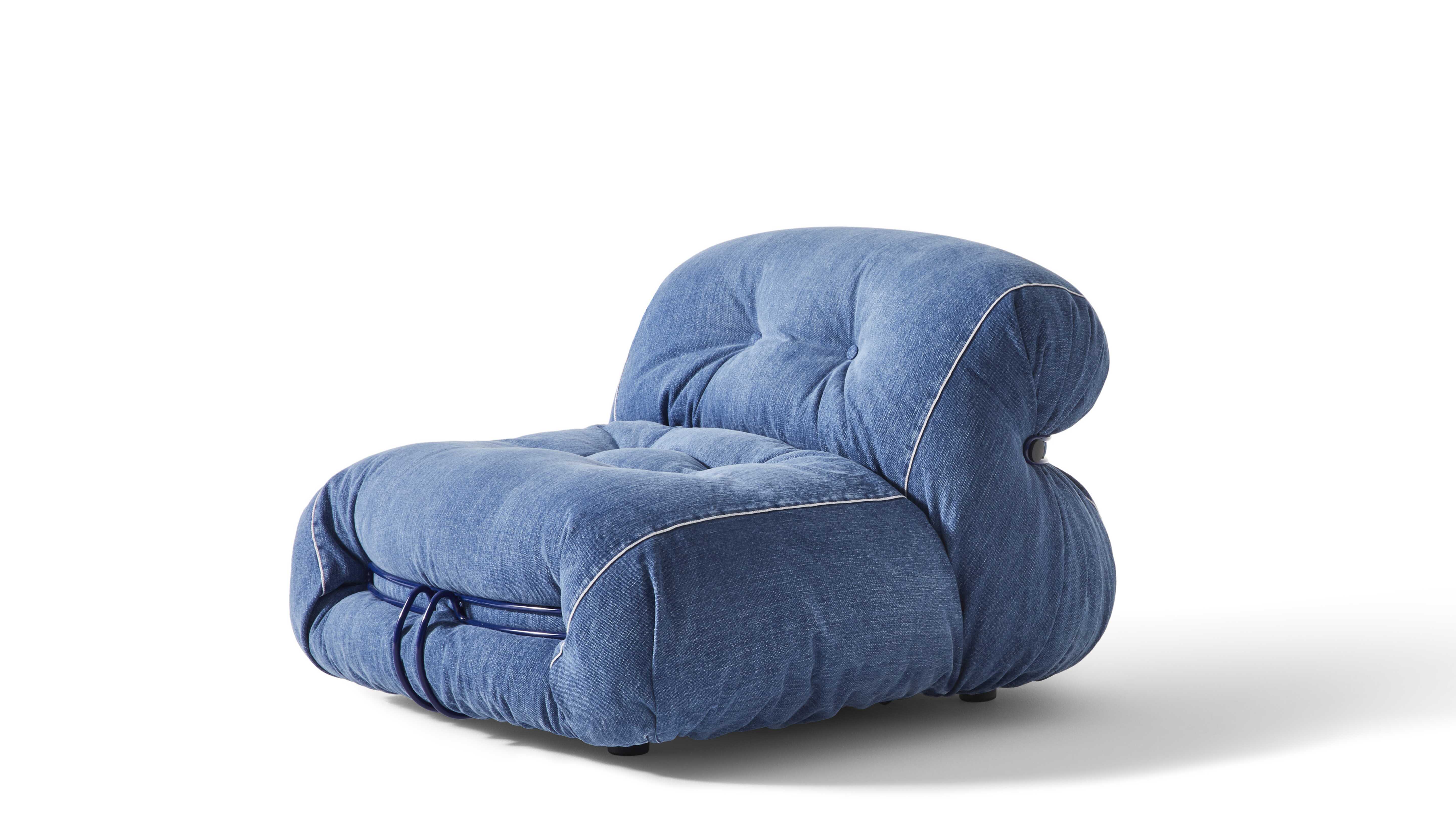 Soriana armchair in Japanese denim A T Scarpa Cassina